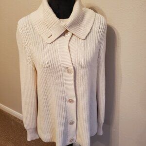 Talbots Long Sleeve cream Women's Cardigan Sweater 100% Cotton Size LP.
